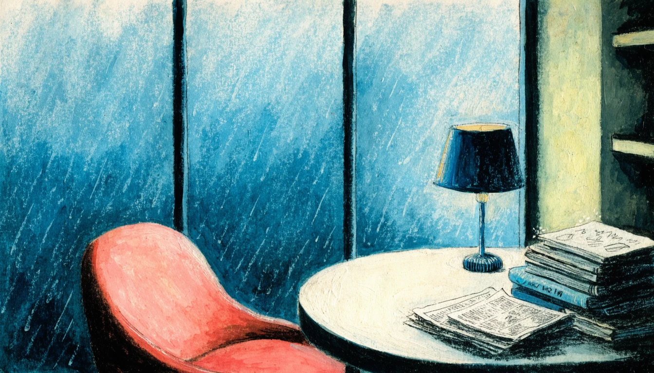 Illustrasjon av en lesekrok med bøker og vindu