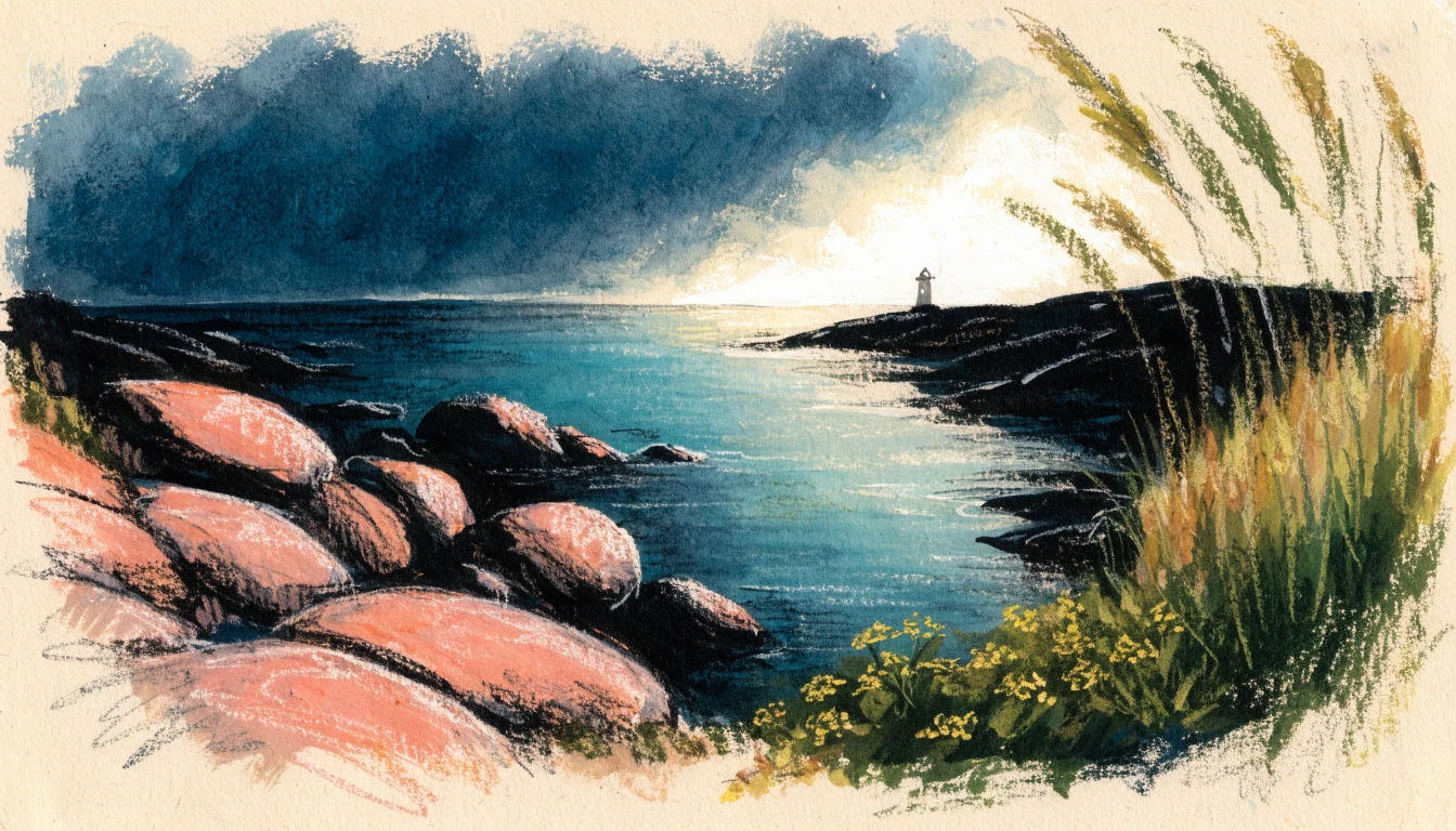 Illustrasjon av svaberg og skjærgård