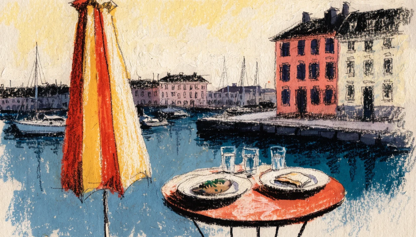Illustrasjon av et måltid ved havna